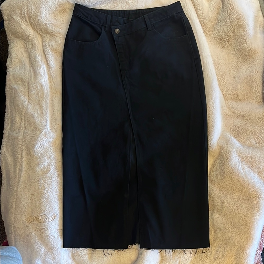 Happily Grey Black Denim Crossover Waist Women's Skirt